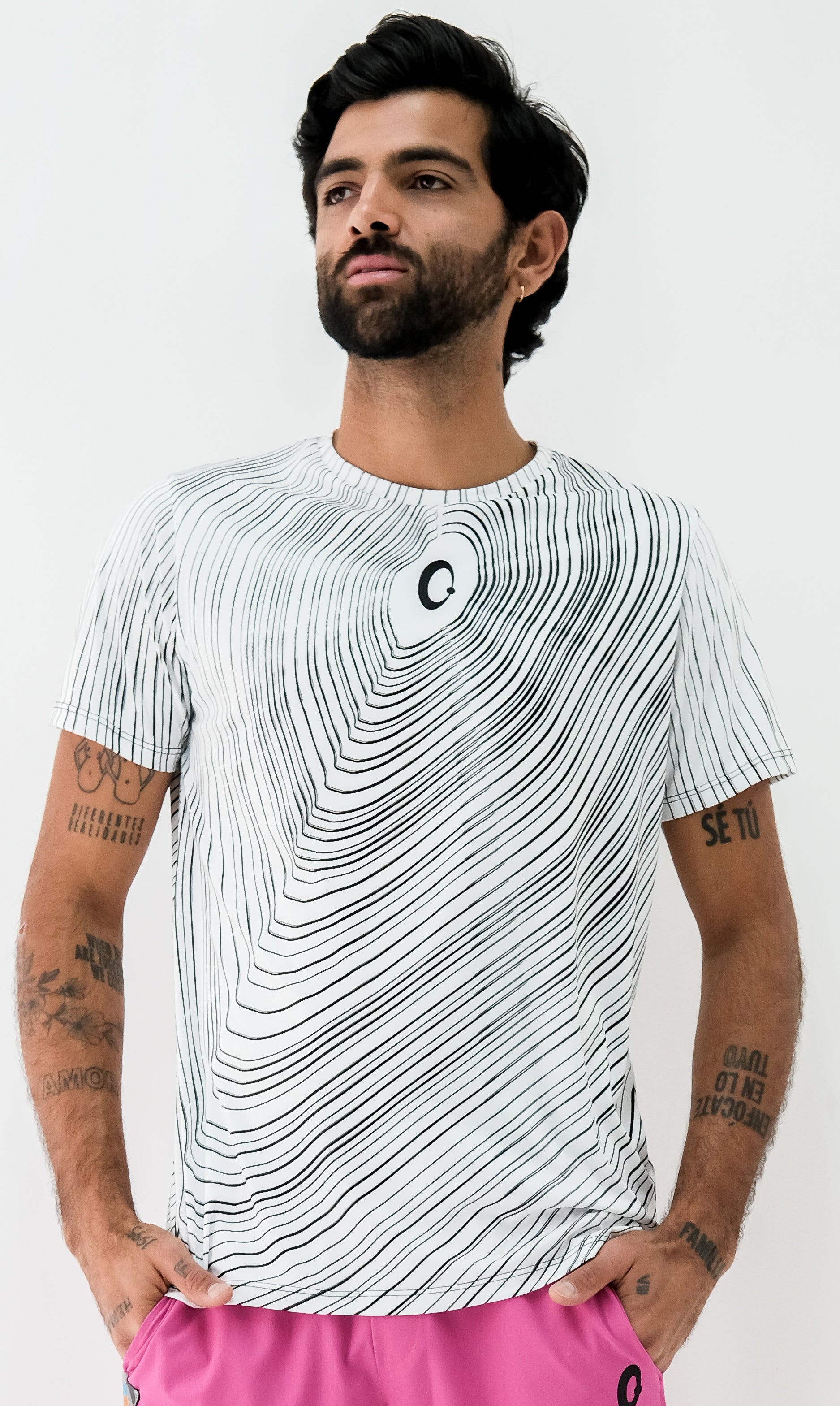 Playera Hombre Clasica Ondas Blanca