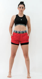 SHORT MUJER CON LICRA ROJO RECICLADA