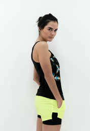 SHORT MUJER CON LICRA AMARILLO FOSFO RECICLADA
