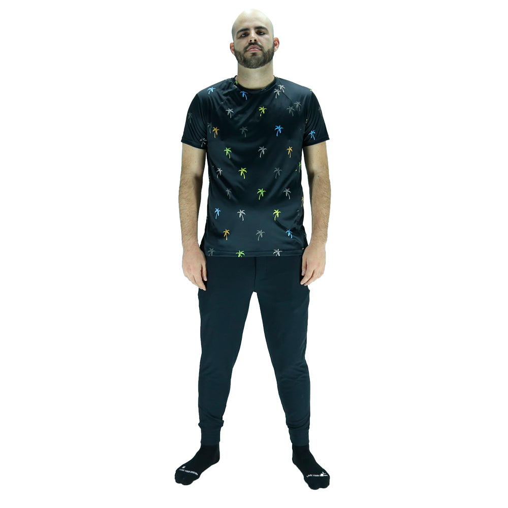 Playera Hombre Clasica Palmeras Colores Negra
