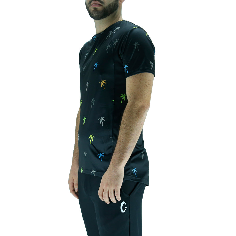 Playera Hombre Clasica Palmeras Colores Negra