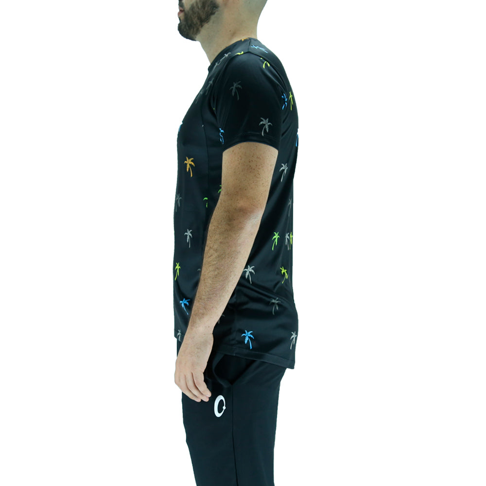Playera Hombre Clasica Palmeras Colores Negra